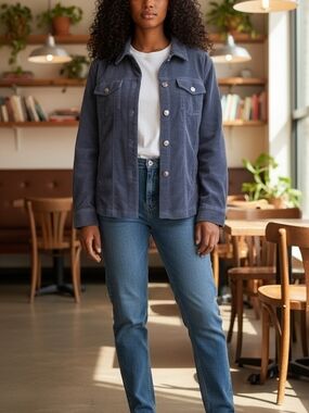 Rafealla Corduroy Button-Front Jacket - Blue